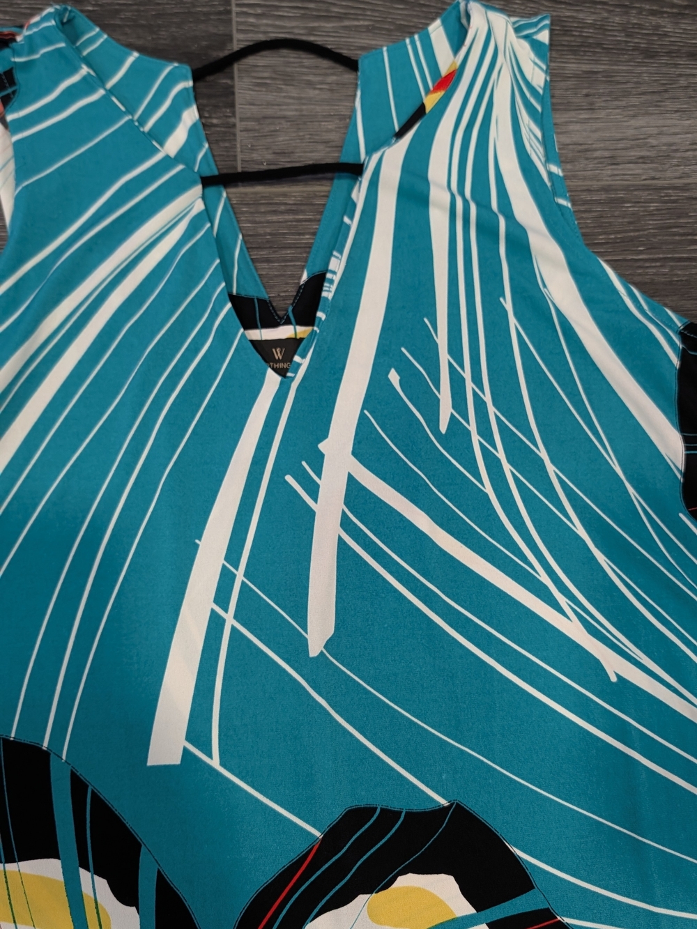 Worthington Teal and White Striped V-Neck Tank with Floral Accent - Picture 5 of 5